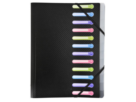 EXACOMPTA Trieur, A4, PP, 12 compartiments, noir