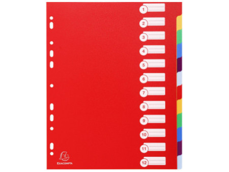 EXACOMPTA Intercalaires en plastique, uni, A4+, 12 touches