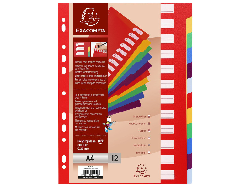 EXACOMPTA Intercalaires en plastique, uni, A4, 12 touches