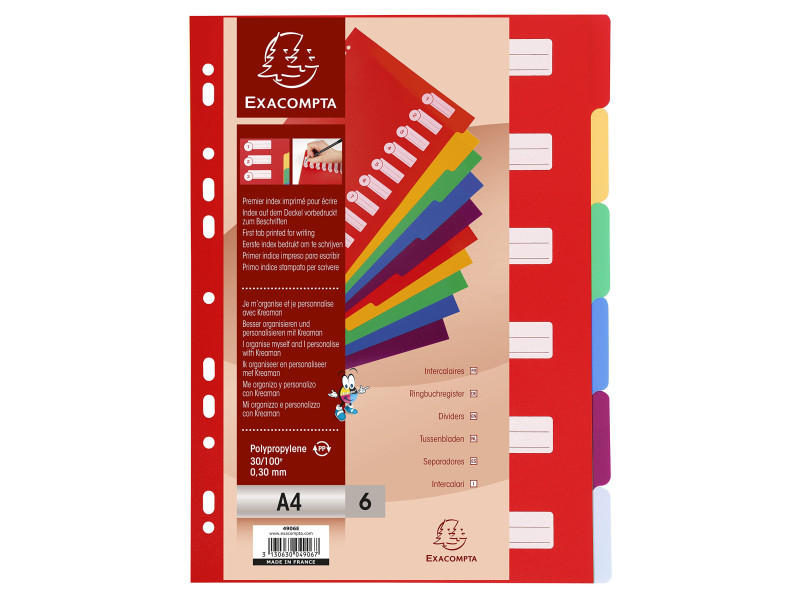 EXACOMPTA Intercalaires en plastique, uni, A4, 6 touches