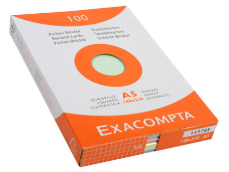 EXACOMPTA Fiches bristol, A5, quadrillé, assorti
