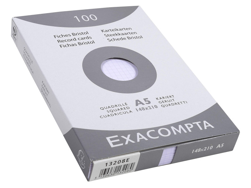 EXACOMPTA Fiches bristol, A5, quadrillé, blanc