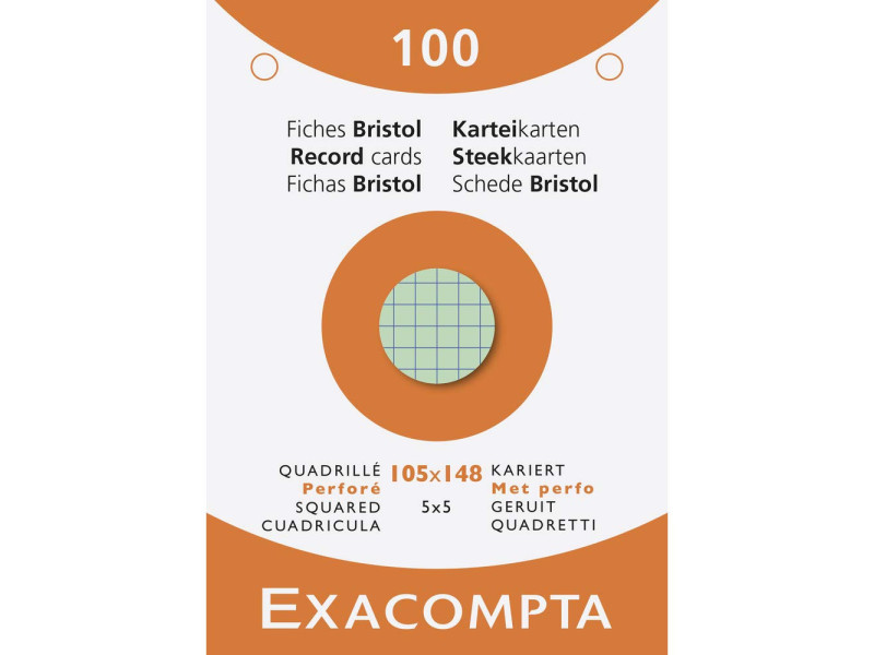 EXACOMPTA Fiches bristol, A6, quadrillé, assorti