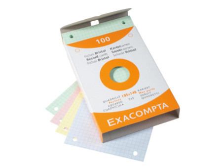 EXACOMPTA Fiches bristol, A6, quadrillé, assorti