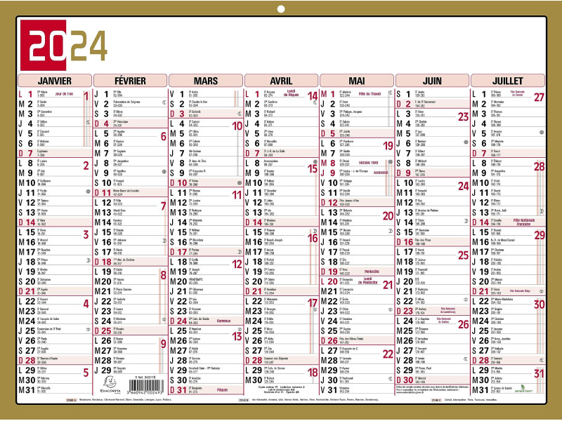 EXACOMPTA Calendrier tricolore neutre, 295 x 220 mm, 2026