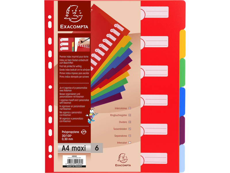 EXACOMPTA Intercalaires en plastique, uni, A4+, 6 touches