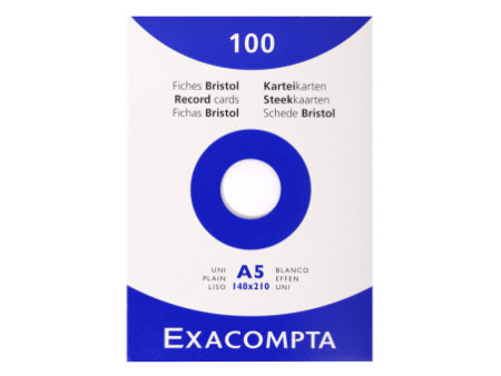 EXACOMPTA Fiches bristol, A5, uni, blanc