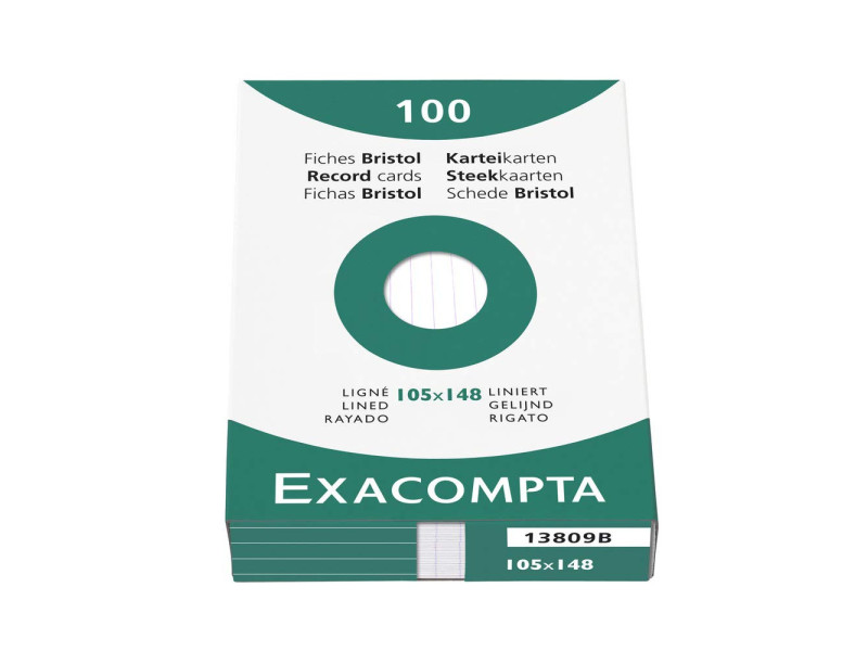 EXACOMPTA Fiches bristol, A6, ligné, blanc
