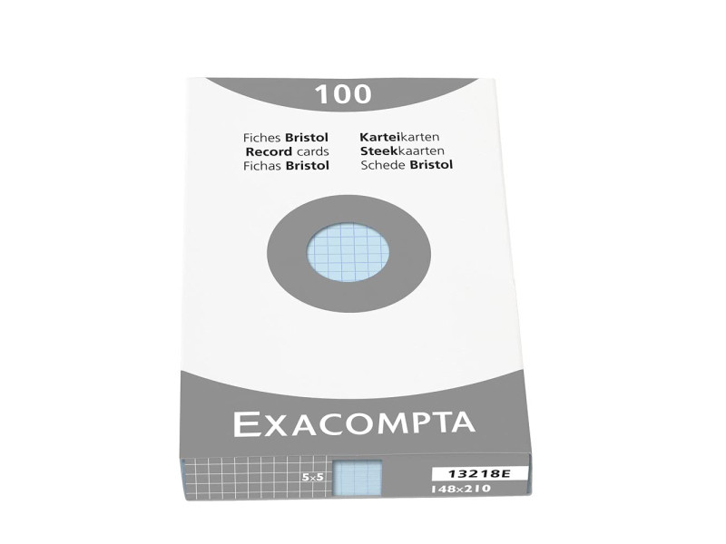 EXACOMPTA Fiches bristol, A5, quadrillé, bleu azur
