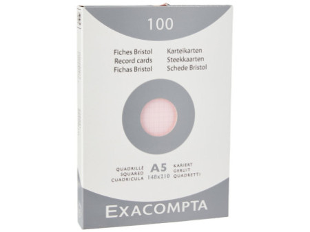 EXACOMPTA Fiches bristol, A5, quadrillé, rose