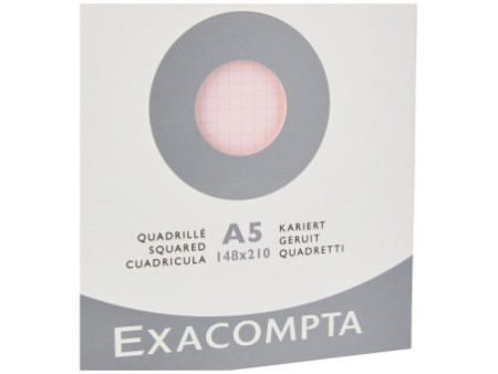 EXACOMPTA Fiches bristol, A5, quadrillé, rose