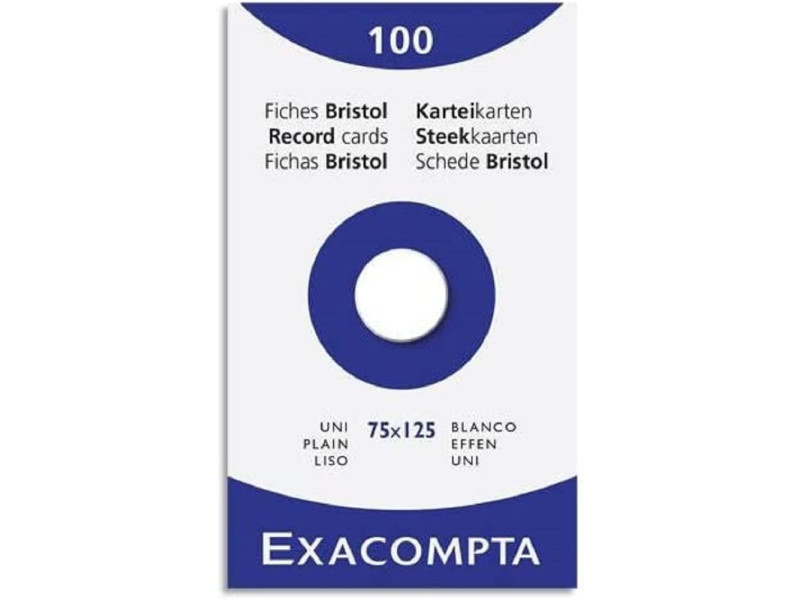 EXACOMPTA Fiches bristol, 75 x 125 mm, uni, blanc
