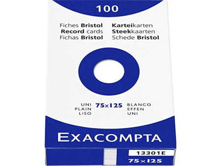 EXACOMPTA Fiches bristol, 75 x 125 mm, uni, blanc