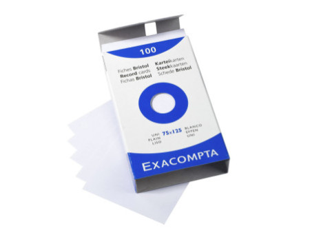 EXACOMPTA Fiches bristol, 75 x 125 mm, uni, blanc