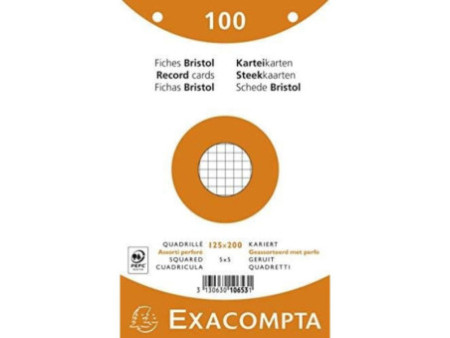 EXACOMPTA Fiches bristol, 125 x 200 mm, quadrillé, assorti