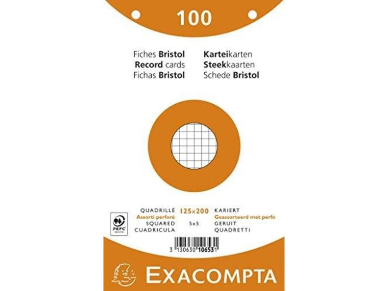 EXACOMPTA Fiches bristol, 125 x 200 mm, quadrillé, assorti
