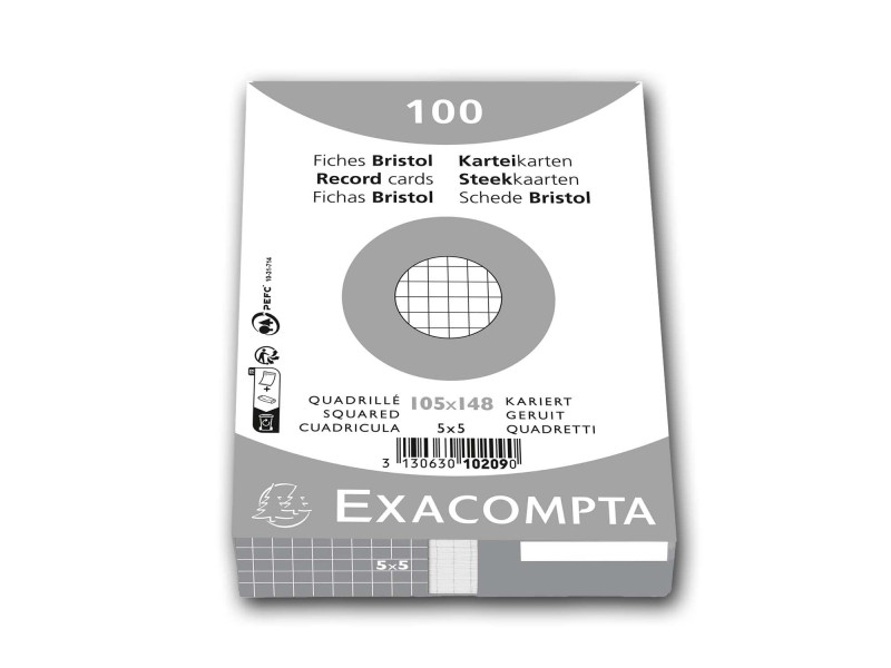 EXACOMPTA Fiches bristol, A6, quadrillé, blanc