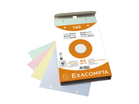 EXACOMPTA Fiches bristol, A5, quadrillé, assorti