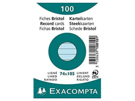 EXACOMPTA Fiches bristol, A7, ligné, bleu azur