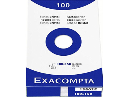 EXACOMPTA Fiches bristol, 100 x 150 mm, uni, blanc