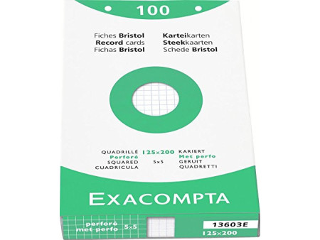 EXACOMPTA Fiches bristol, 125 x 200 mm, quadrillé, blanc