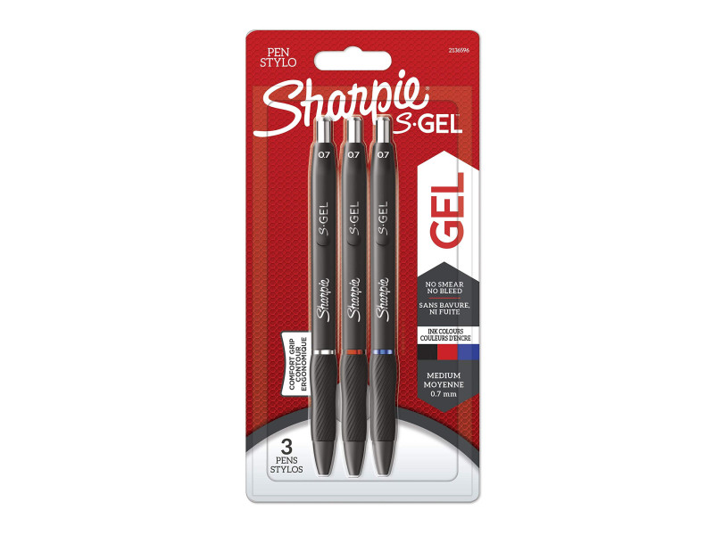 Sharpie Stylo encre gel S-GEL, 0,7 mm, assorti, blister de 3