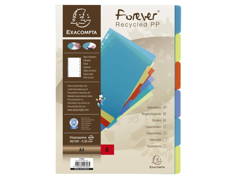EXACOMPTA Intercalaires en plastique, uni, A4, 6 touches