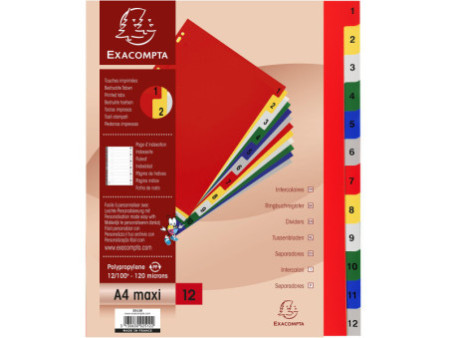 EXACOMPTA Intercalaires à chiffre, 1-12, A4+, 12 touches