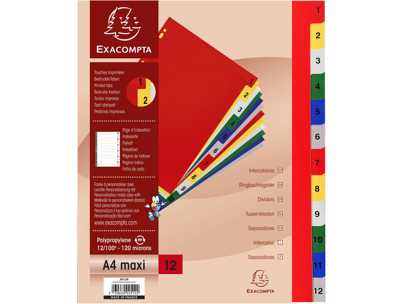EXACOMPTA Intercalaires à chiffre, 1-12, A4+, 12 touches