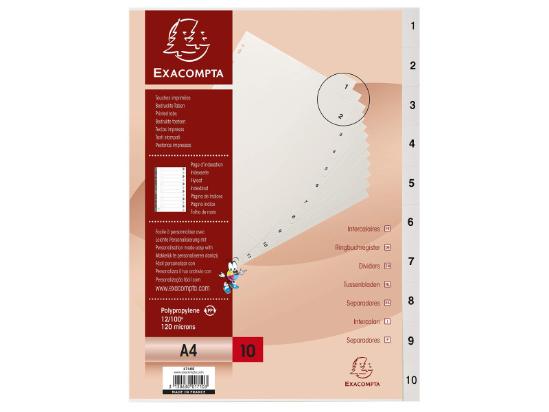 EXACOMPTA Intercalaire numérique en plastique, A4, gris