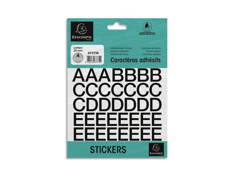 EXACOMPTA Lettres auto-adhésives A-Z, 20 mm, noir