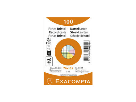 EXACOMPTA Fiches bristol, A7, uni, assorti