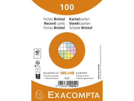 EXACOMPTA Fiches bristol, A6, ligné, assorti