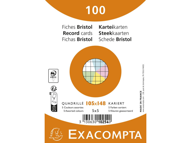 EXACOMPTA Fiches bristol, A6, ligné, assorti