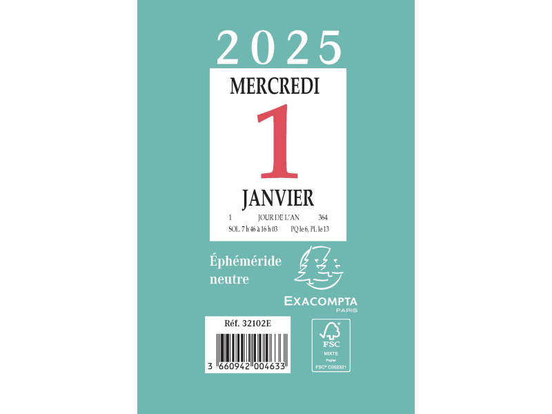 EXACOMPTA Bloc éphémeride neutre, 65 x 97 mm, 2026
