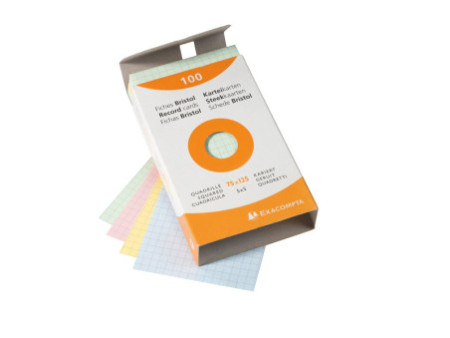 EXACOMPTA Fiches bristol, 75 x 125 mm, quadrillé, assorti