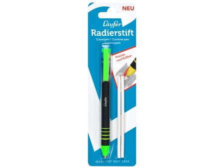 Läufer Stylo-gomme en plastique, 2 gommes de rechange, vert