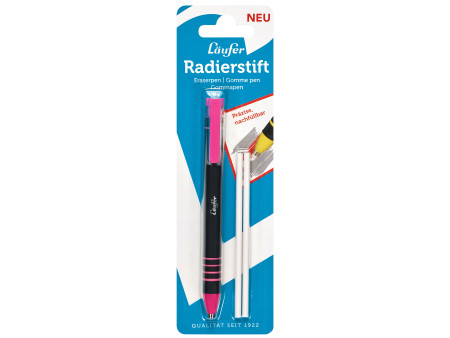 Läufer Stylo-gomme en plastique, 2 gommes de rechange, rose