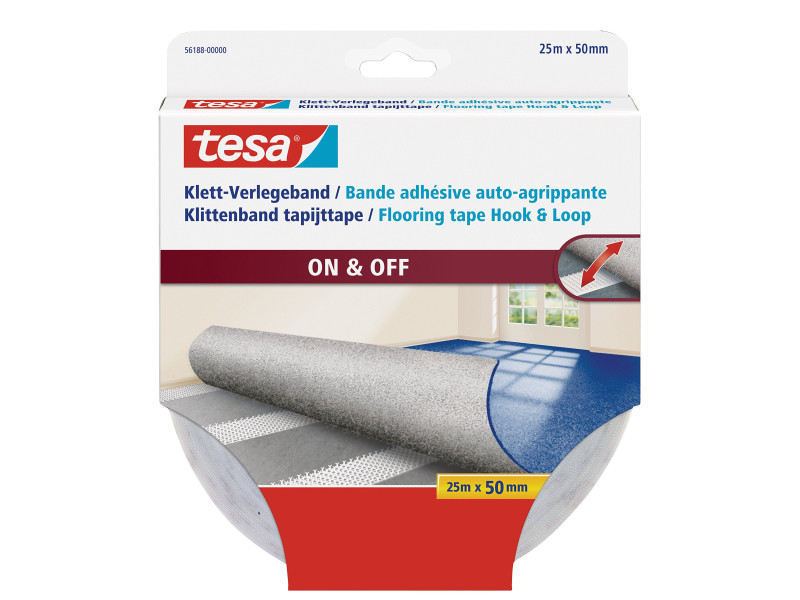 tesa Ruban adhésif pour tapis, auto-agrippant, 50 mm x 25 m