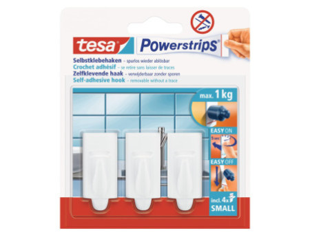 tesa Powerstrips Crochet adhésif SMALL, tendance, blanc