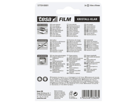 tesa Film Ruban adhésif transparent, 2 rouleaux, 19 mm x10 m