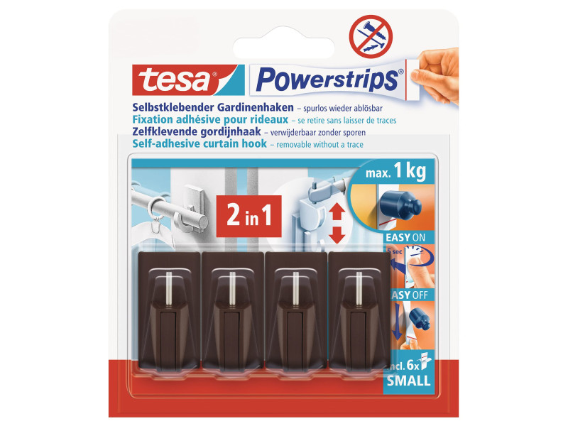 tesa Powerstrips Fixation adhésive pour rideaux Vario,marron