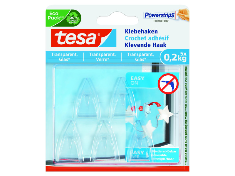 tesa Powerstrips Crochet adhésif pour verre, transparent