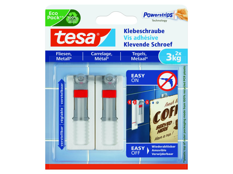 tesa Powerstrips Vis adhésive pour carrelage/métal, blanc