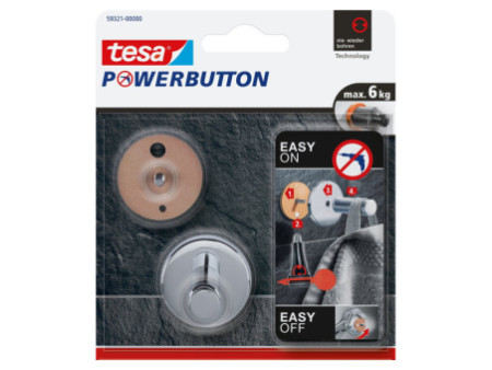 tesa Powerbutton Crochet adhésif Universal medium, chrome