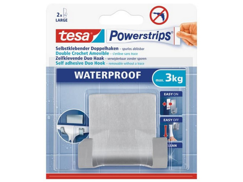 tesa Powerstrips CROCHET DOUBLE 'WAVE' WATERPROOF, en inox