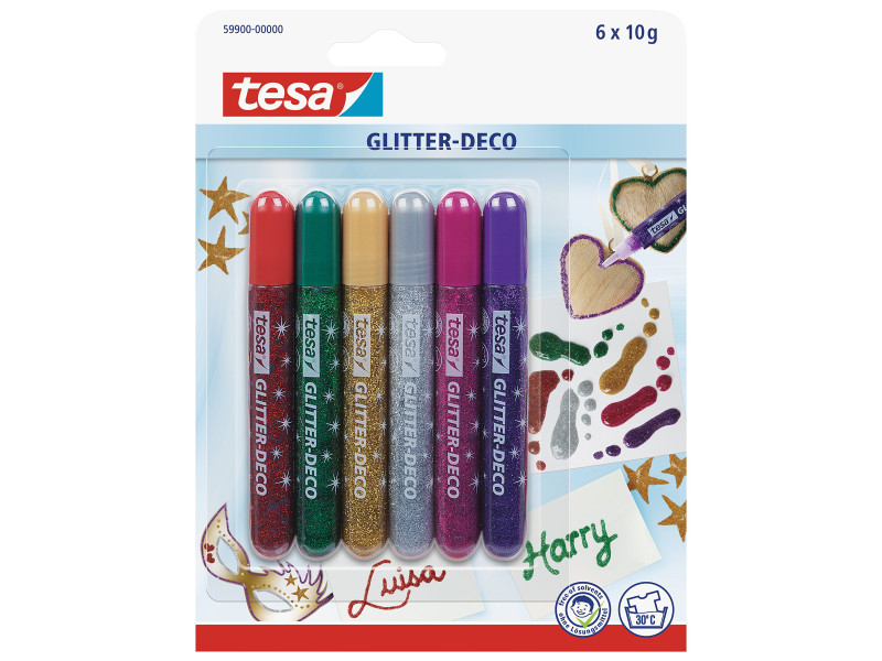 tesa Colle à paillette 'déco scintillante', tube, 6 x 10 g