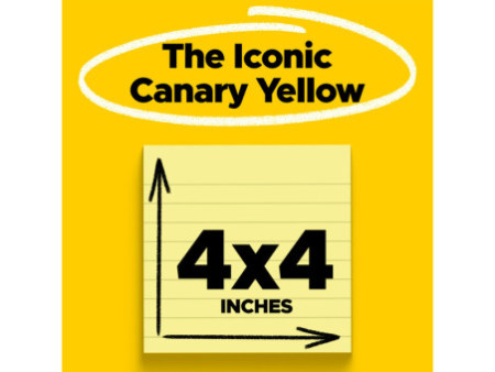 Post-it Bloc-note adhésif XL, ligné, 100 x 100 mm, jaune