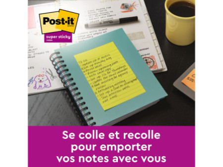 Post-it Bloc-note Super Sticky Notes, ligné, 101 x 152 mm