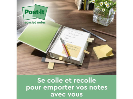 Post-it Bloc-note adhésif Recycling, 76 x 76 mm, jaune